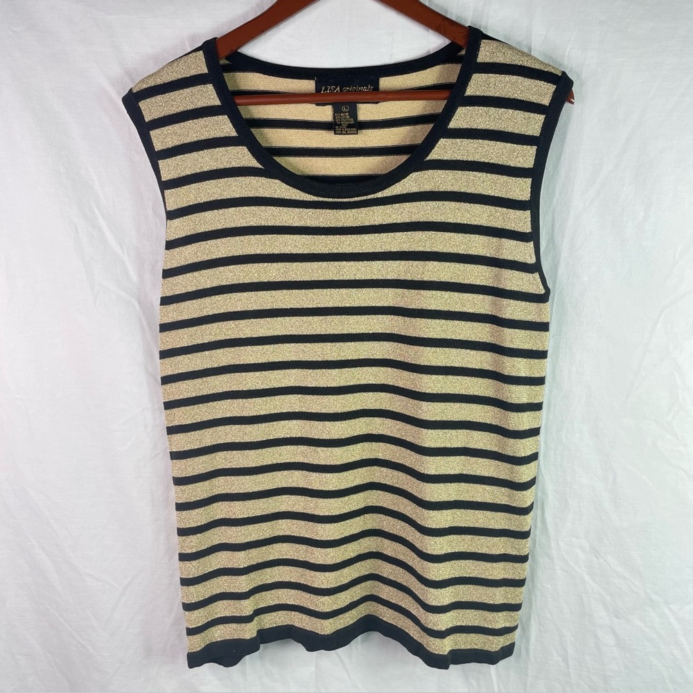 Vintage Lisa Originals Women's Sweater Knit Top Size L Striped Gold Party Office